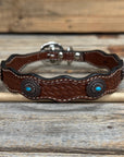 Genuine Leather Dog Collar or Leash With Oval Copper Turquoise Conchos 10" to 22" or W179S or DC76
