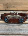 Genuine Leather Dog Collar or Leash with Copper Turquoise & Clear Conchos 10" - 22"|W138|DC78