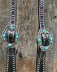Dark Oil Silver Dot Antique Silver Turquoise Browband | One Ear Tack Set