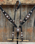 Black Floral AB Browband | One Ear Tack Set