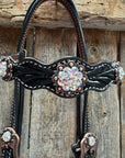 Black Floral AB Browband | One Ear Tack Set