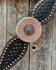 Copper Dot Honeycomb Floral and Rhinestone Browband / One Ear Tack Set