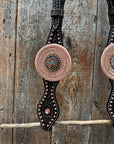 Copper Dot Honeycomb Floral and Rhinestone Browband / One Ear Tack Set