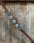 Medium Oil Floral Amethyst - Aqua One Ear- Browband Breastcollar Tack Set