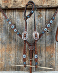 Medium Oil Floral Amethyst - Aqua One Ear- Browband Breastcollar Tack Set
