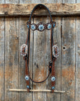 Medium Oil Floral Amethyst - Aqua One Ear- Browband Breastcollar Tack Set