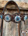 Medium Oil Floral Amethyst - Aqua One Ear- Browband Breastcollar Tack Set