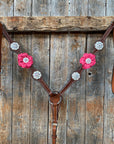 Medium Oil Basketweave Pink & AB One Ear Tack Set