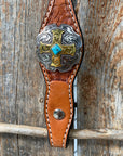 Light Oil Basketweave Turquoise and Cross One Ear Tack Set