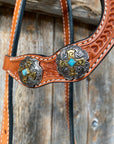 Light Oil Basketweave Turquoise and Cross One Ear Tack Set