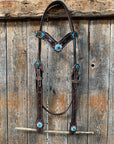 Dark Oil Floral Topaz & Turquoise Browband / Breastcollar Tack Set