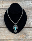 Filigree Cross Fashion Turquoise Pendant Necklace