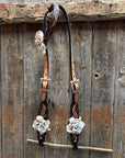 Two Tone Floral Triangle White Rose One Ear / Gladiator Breastcollar Tack Set