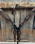 Teal Diamond and Turquoise Flower Browband / One Ear - Breastcollar Tack Set