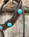 Medium Oil Floral Rosettes and Turquoise One Ear/ Breastcollar Tack Set