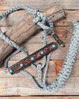 Grey Mule Tape Halter -Turquoise Cabochon