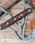 Grey Mule Tape Halter -Turquoise Cabochon