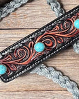 Grey Mule Tape Halter -Turquoise Cabochon