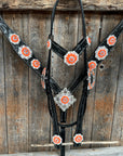 Black Floral Neon Orange Browband / Breastcollar Tack Set