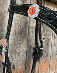 Black Floral Neon Orange Browband / Breastcollar Tack Set
