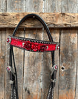 Dark Oil Silver Dot Red Roses Browband/Breastcollar Tack Set