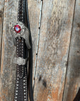 Dark Oil Silver Dot Red Roses Browband/Breastcollar Tack Set