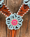 Light Oil Whipstitch Pink & Blue One Ear/ Breastcollar Tack Set