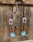 Light Oil Whipstitch Pink & Blue One Ear/ Breastcollar Tack Set