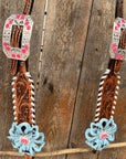 Light Oil Whipstitch Pink & Blue One Ear/ Breastcollar Tack Set