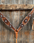 Light Oil Whipstitch Clear and Rosettes One Ear/ Breastcollar Tack Set