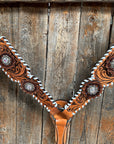 Light Oil Whipstitch Clear and Rosettes One Ear/ Breastcollar Tack Set