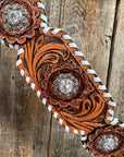 Light Oil Whipstitch Clear and Rosettes One Ear/ Breastcollar Tack Set