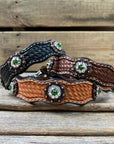 Leather Dog Collar With Copper Fern and Clear Conchos 10" to 22" -DC11