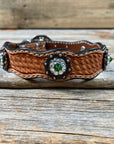 Leather Dog Collar With Copper Fern and Clear Conchos 10" to 22" -DC11
