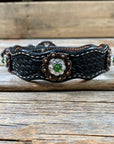 Leather Dog Collar With Copper Fern and Clear Conchos 10" to 22" -DC11