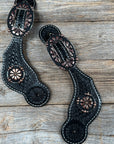 Black Basketweave Spur Straps - Copper Flower
