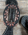 Black Basketweave Spur Straps - Copper Flower
