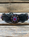 Leather Dog Collar With Copper Fuchsia and Lilac Conchos 10" to 22" -DC35