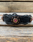 Leather Dog Collar With Copper Pink and Champagne Conchos 10" to 22" -DC36