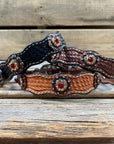 Leather Dog Collar With Copper Ruby and Champagne Conchos 10" to 22" -DC38