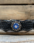 Leather Dog Collar With Antique Silver Capri and AB Conchos 10" to 22" -DC43