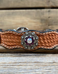 Leather Dog Collar With Antique Silver Amethyst and AB Conchos 10" to 22" -DC46