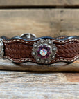 Leather Dog Collar With Antique Silver Amethyst and AB Conchos 10" to 22" -DC46