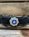 Leather Dog Collar With Bright Silver Capri and AB Conchos 10" to 22" -DC48