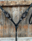 Black Floral Midnight Browband / Breastcollar Tack Set