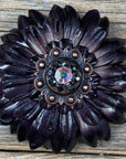 Black Daisy Leather Flowers - 1" Crystal Conchos - Options