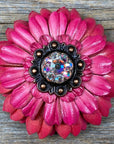 Pink Daisy Leather Flowers - 1" Crystal Conchos - Options