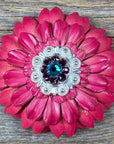 Pink Daisy Leather Flowers - 1" Crystal Conchos - Options