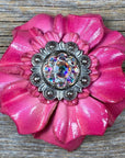 Pink Carnations Leather Flowers - 1" Crystal Conchos - Options