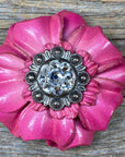 Pink Carnations Leather Flowers - 1" Crystal Conchos - Options